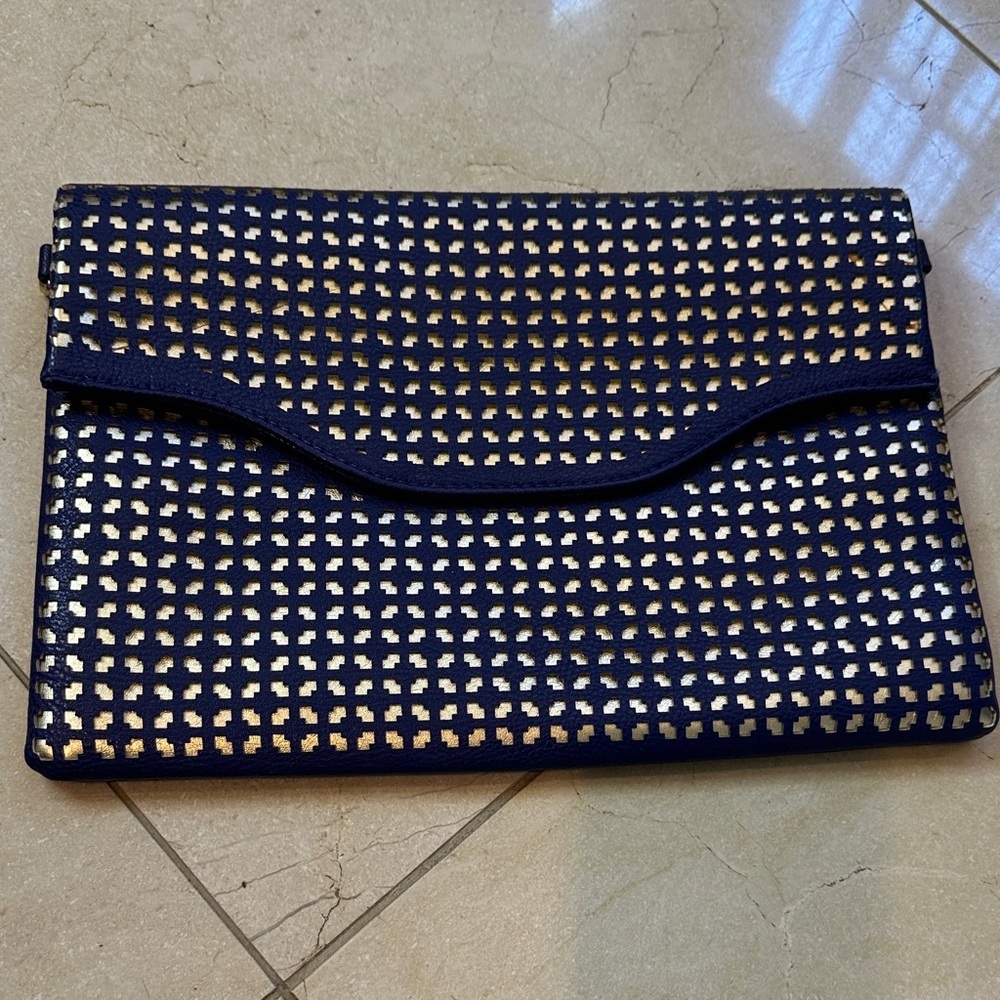 Navy and Gold Laser Cut Clutch